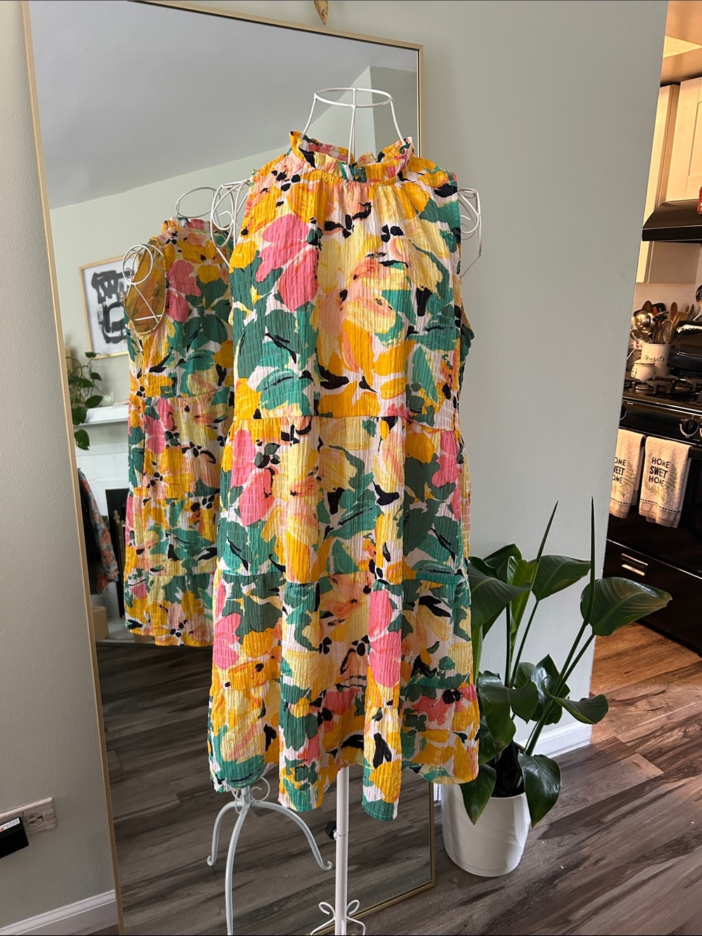 LOFT Floral Sleeveless Tiered Dress - Yellow Pink Green